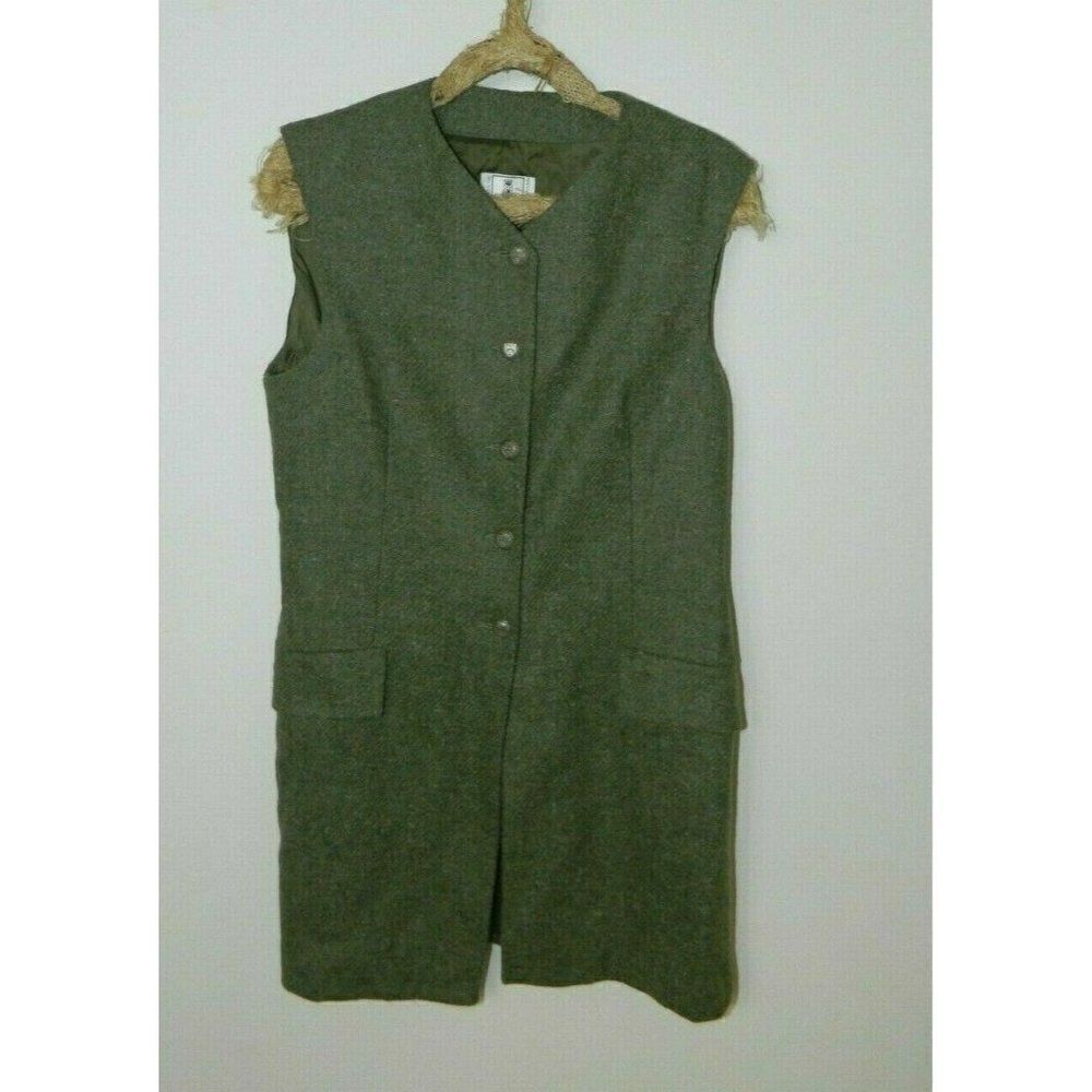 Oliver‎ Vest Long Green Wool Size M/L Beautiful Gold Buttons Made in Italy